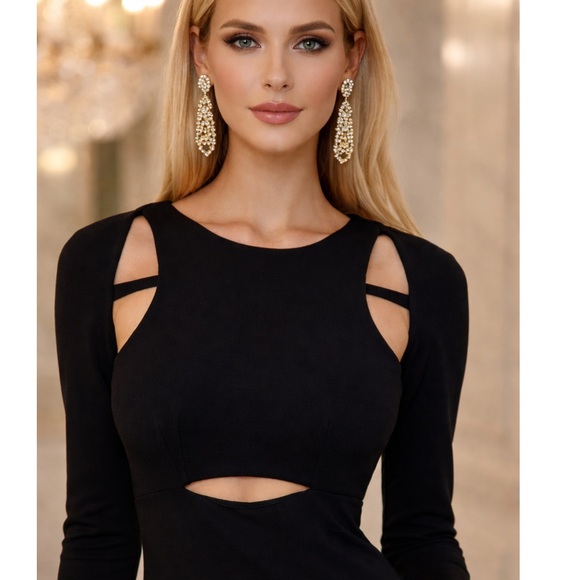 Alexander Wang Black Long Sleeve Cutout Midi Sheath Dress - Picture 2 of 9